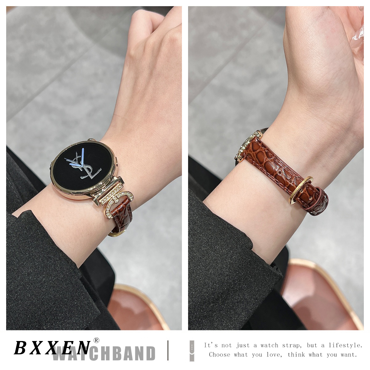 适用华为gt6手表gt5表带新款gt4轻奢半环钻拼鳄鱼纹GT5pro金属拼皮watch5时尚gt3智能手表gt2女士watch4/3pro