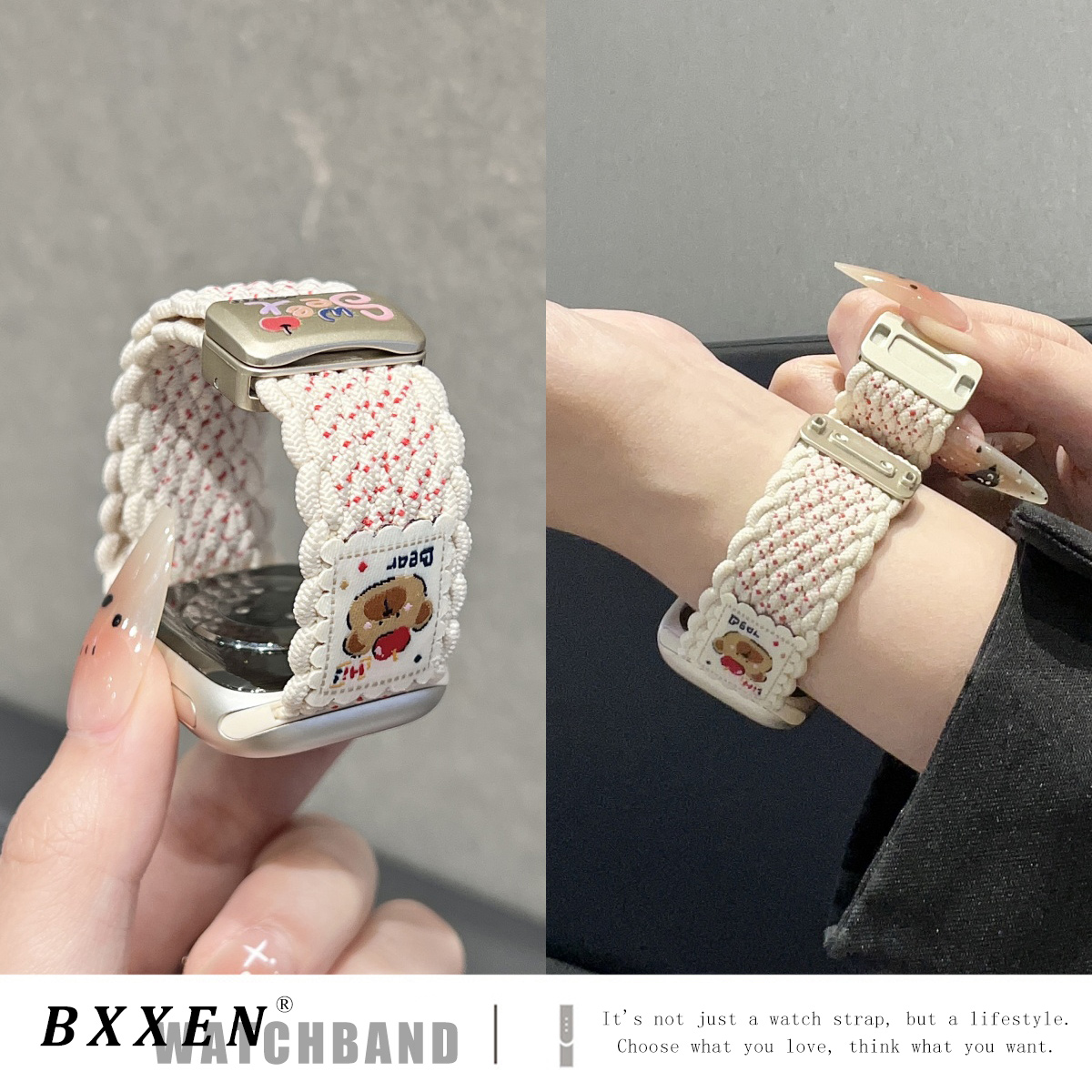 适用苹果手表s10表带新款编织iwatch9手表带苹果小熊applewatch运动S87654代夏天ultra男女款SE清新可爱个性