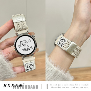 gt2时尚 适用华为gt6手表gt5表带gt4新款 女款 3pro智能手表gt3夏季 透气 GT5pro猫咪尼龙编织watch5磁吸扣watch4