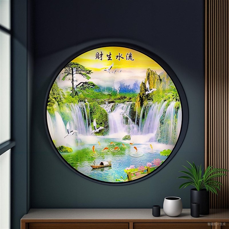 壁灯装饰画免布线客厅楼梯新中式2024新款圆形插电式卧室玄关墙灯图片
