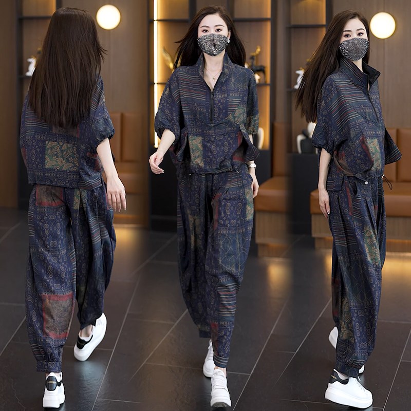 胖妹妹时尚休闲套装女2025夏季新款宽松遮肉大码衬衫+裤子两件套