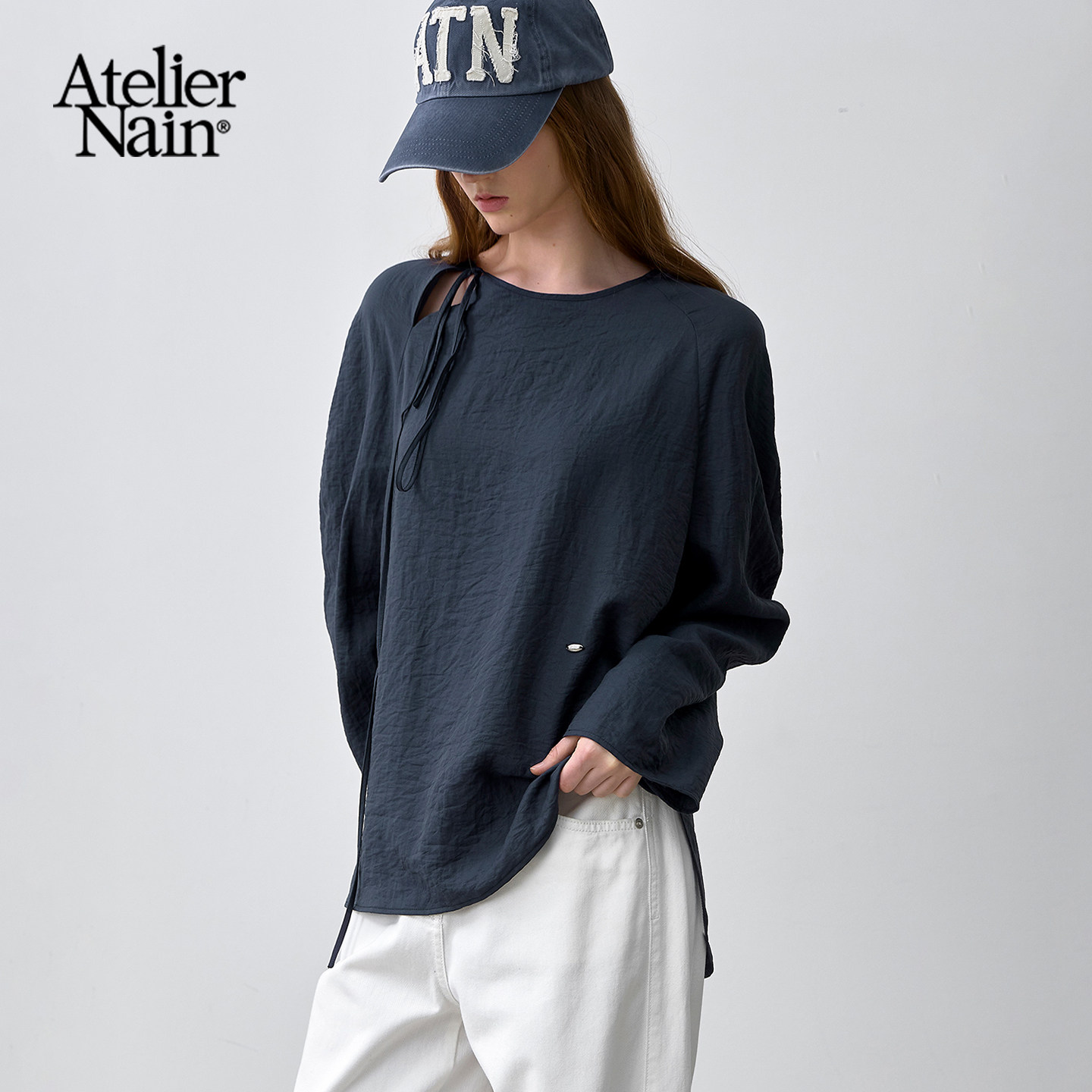 Atelier Nain2026年春季新款绑带衬衫女韩版简约通勤气质长袖上衣