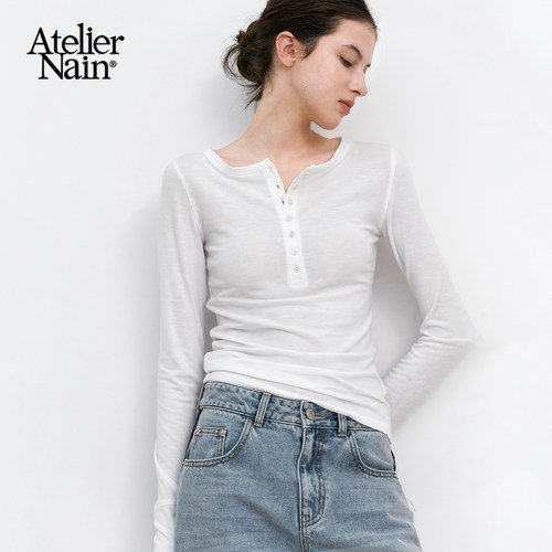 Atelier Nain2026年秋季新款长袖T恤女百搭显瘦打底衫极简风上衣