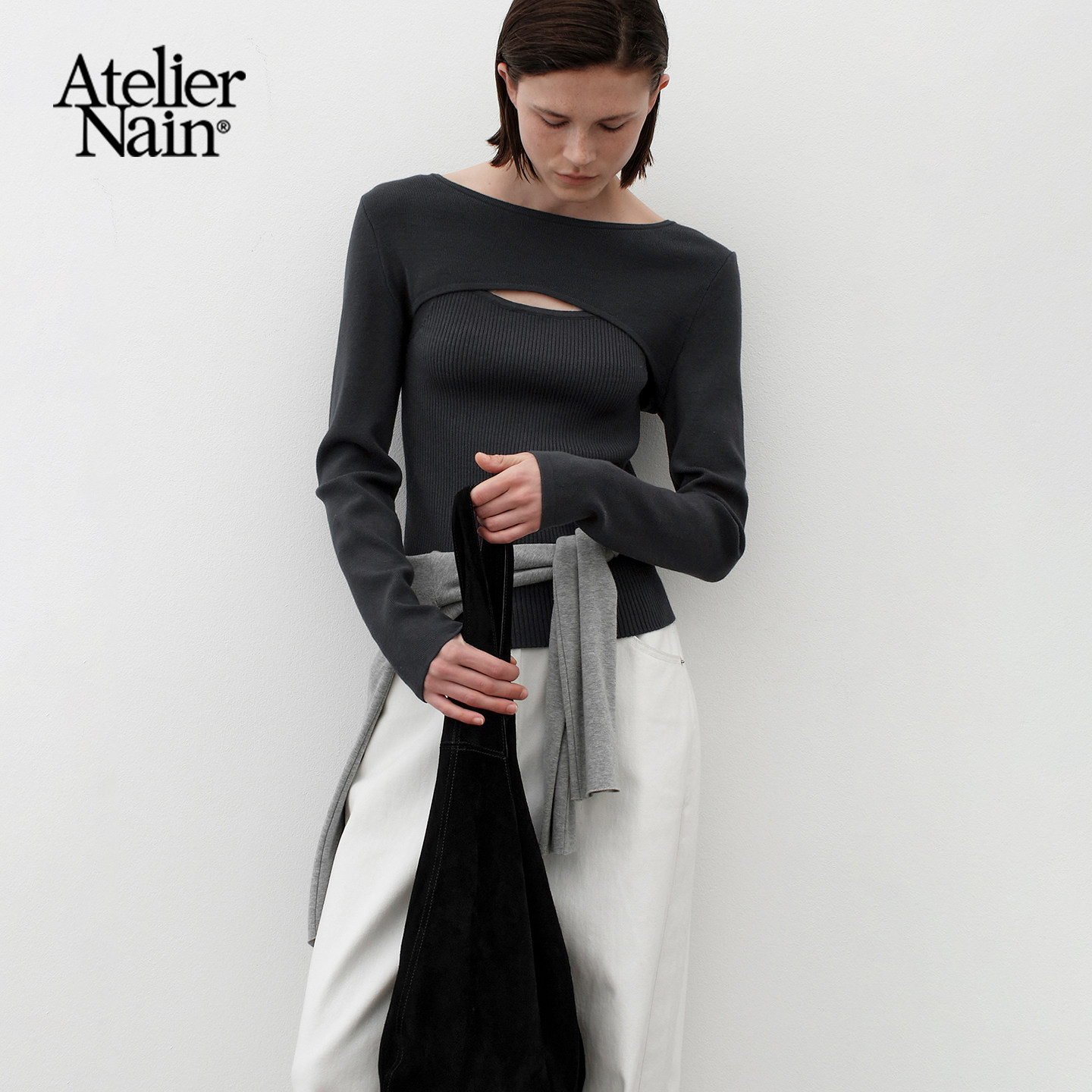 Atelier Nain2025年秋季新款针织衫时尚百搭吊带两件套长袖上衣女