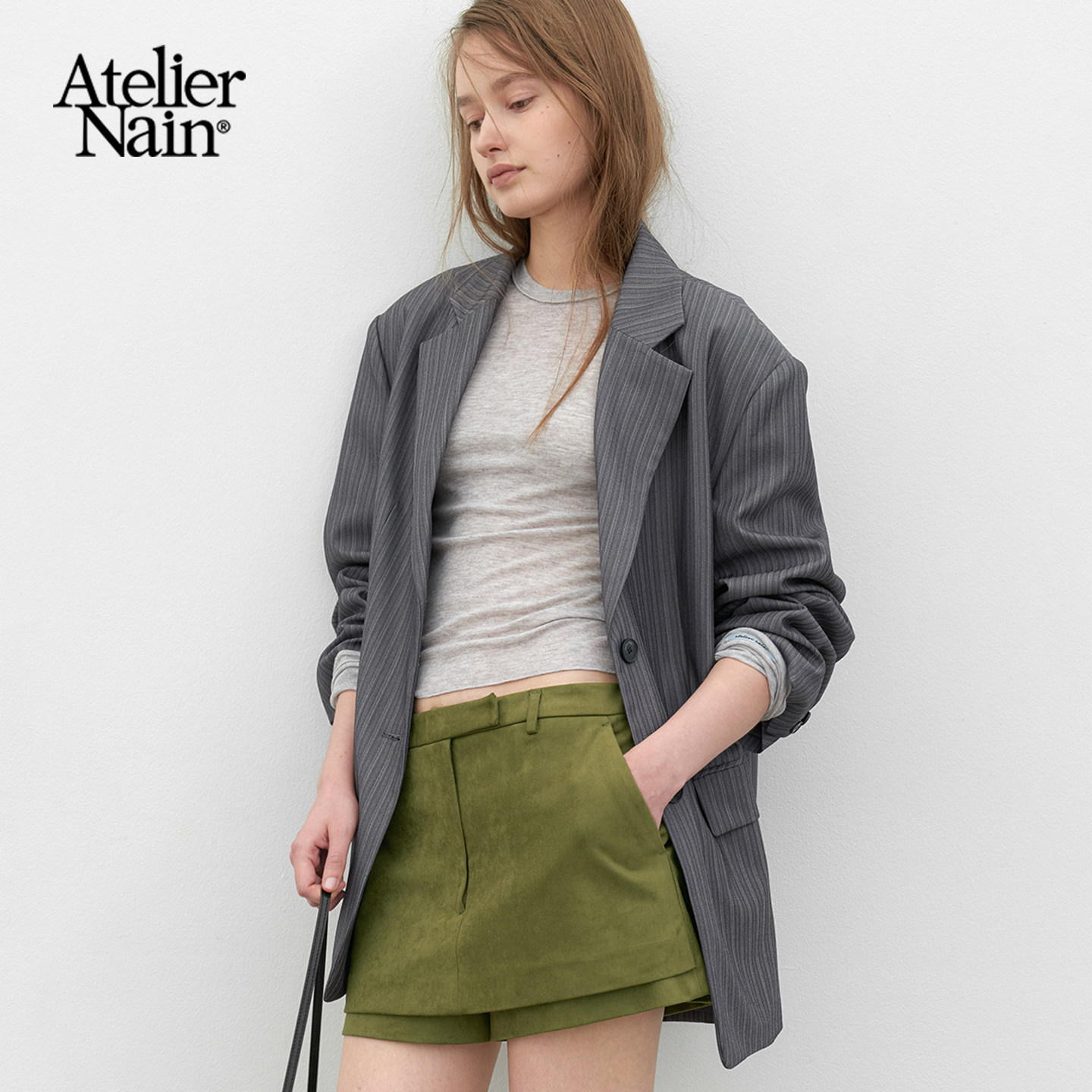 Atelier Nain2026年秋季新款韩版条纹西装外套女宽松通勤廓形正装
