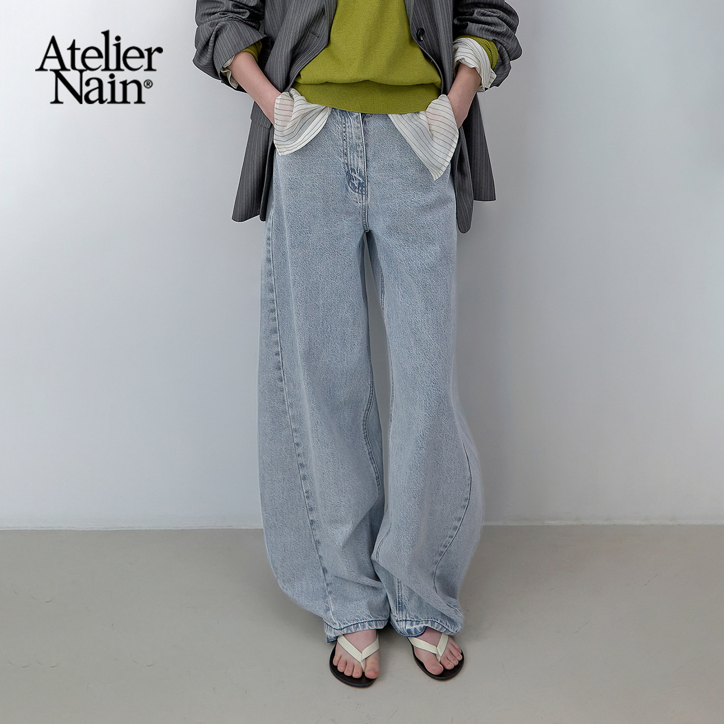 Atelier Nain2026年春季新款复古阔腿牛仔裤女时尚简约休闲长裤