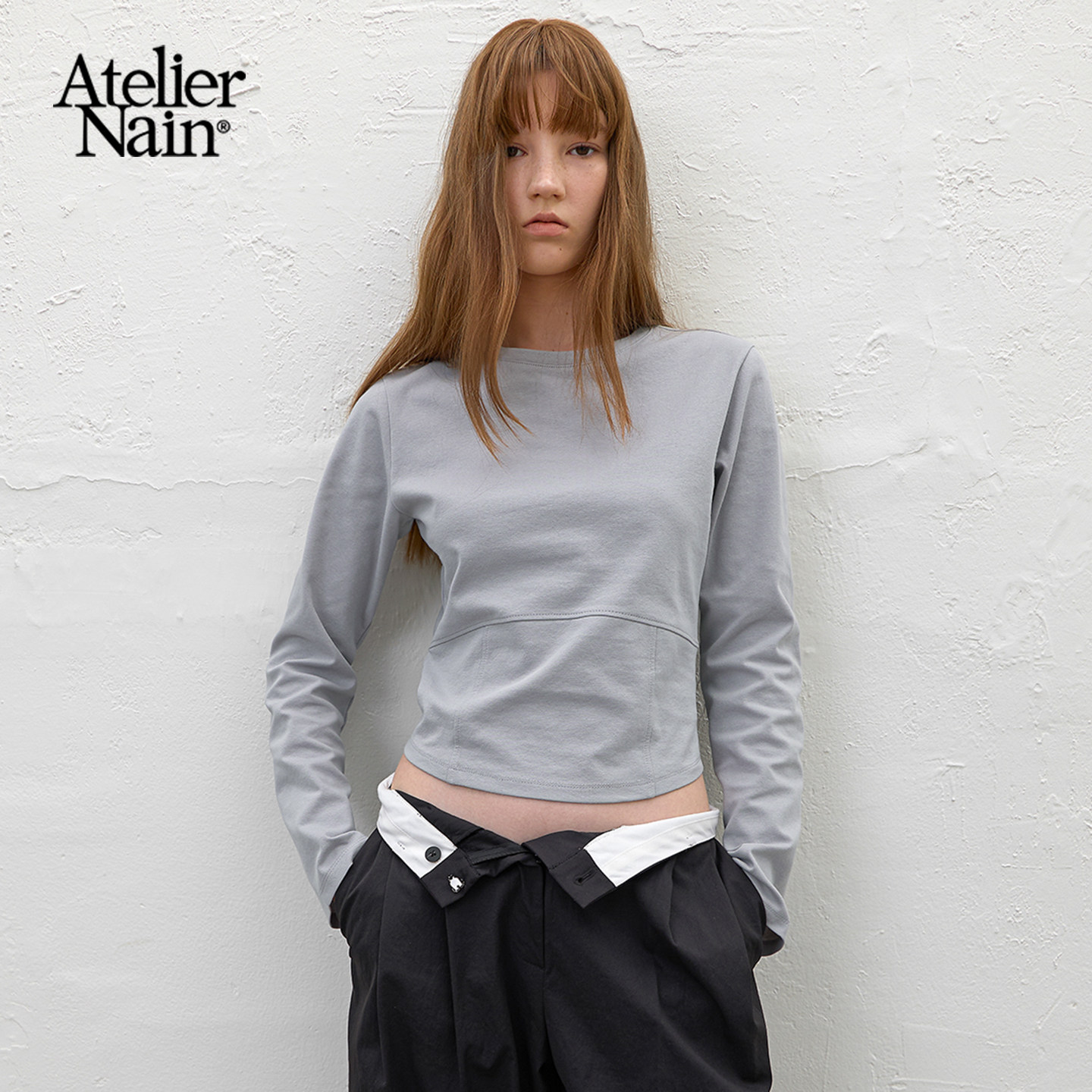Atelier Nain2026年春季新款圆领长袖T恤韩版基础款百搭舒适上衣