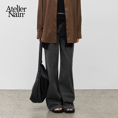 Atelier Nain2025年秋冬新款琥珀流光风牛仔裤韩版直筒阔腿长裤女
