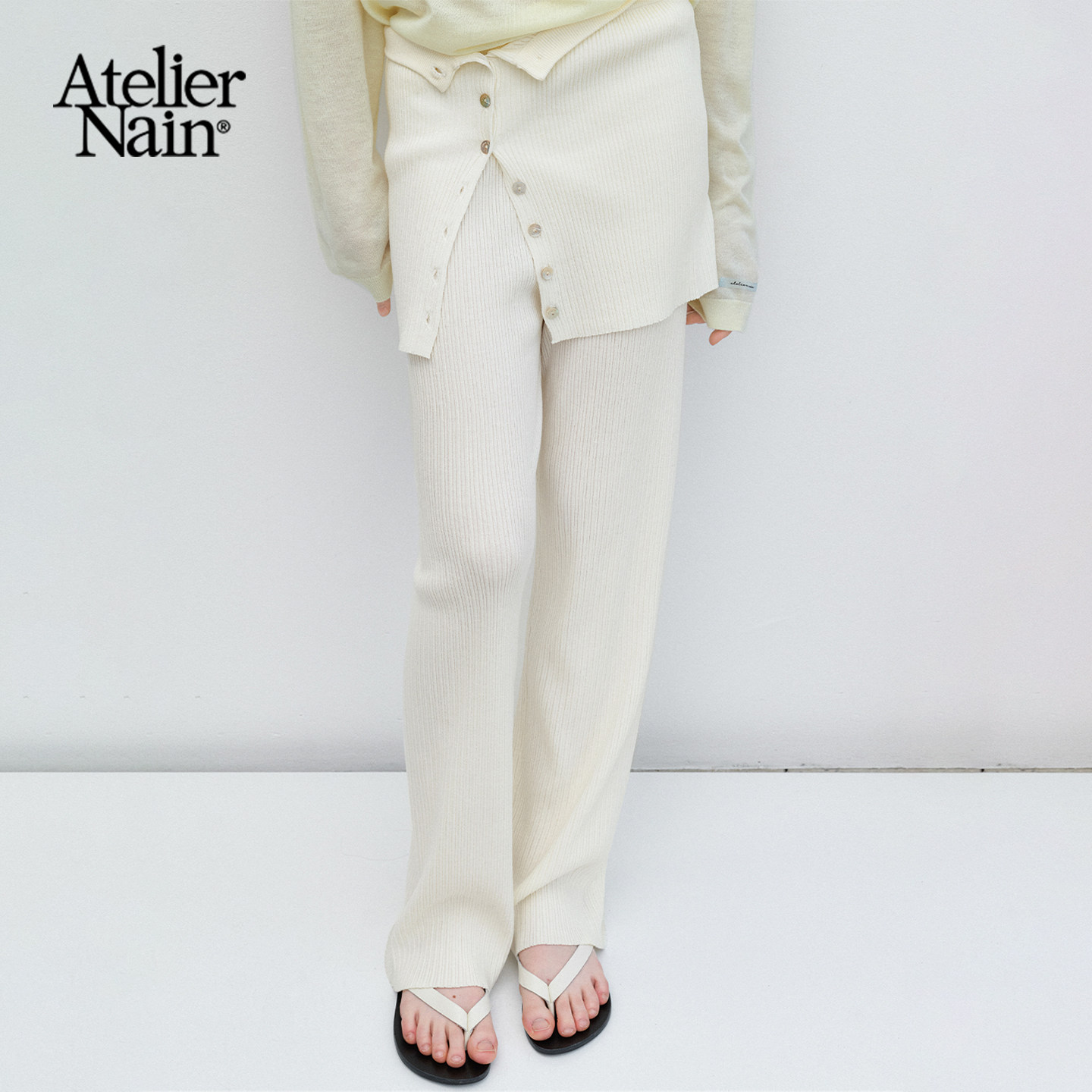 Atelier Nain2026年春季新款针织直筒裤女高腰极简风轻熟简约裙裤