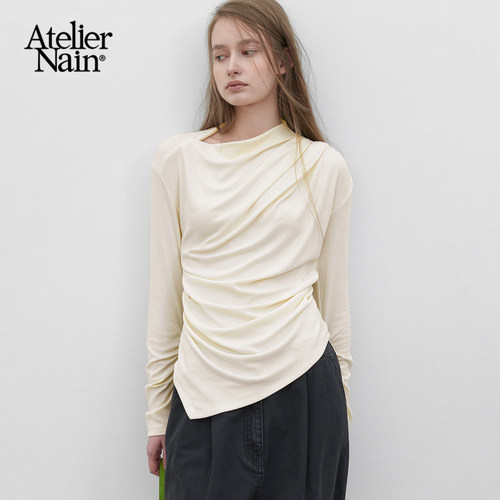 Atelier Nain2026年秋季新款小众设计感不规则褶皱长袖T恤女上衣