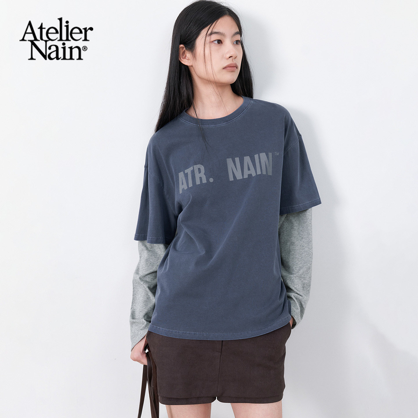 Atelier Nain2026年秋冬新款卫衣字母印花长袖T恤女复古做旧上衣