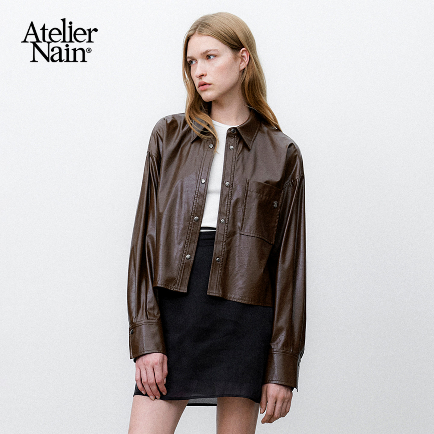 Atelier Nain2025年秋冬新款琥珀流光风皮衣衬衫外套时尚显瘦百搭