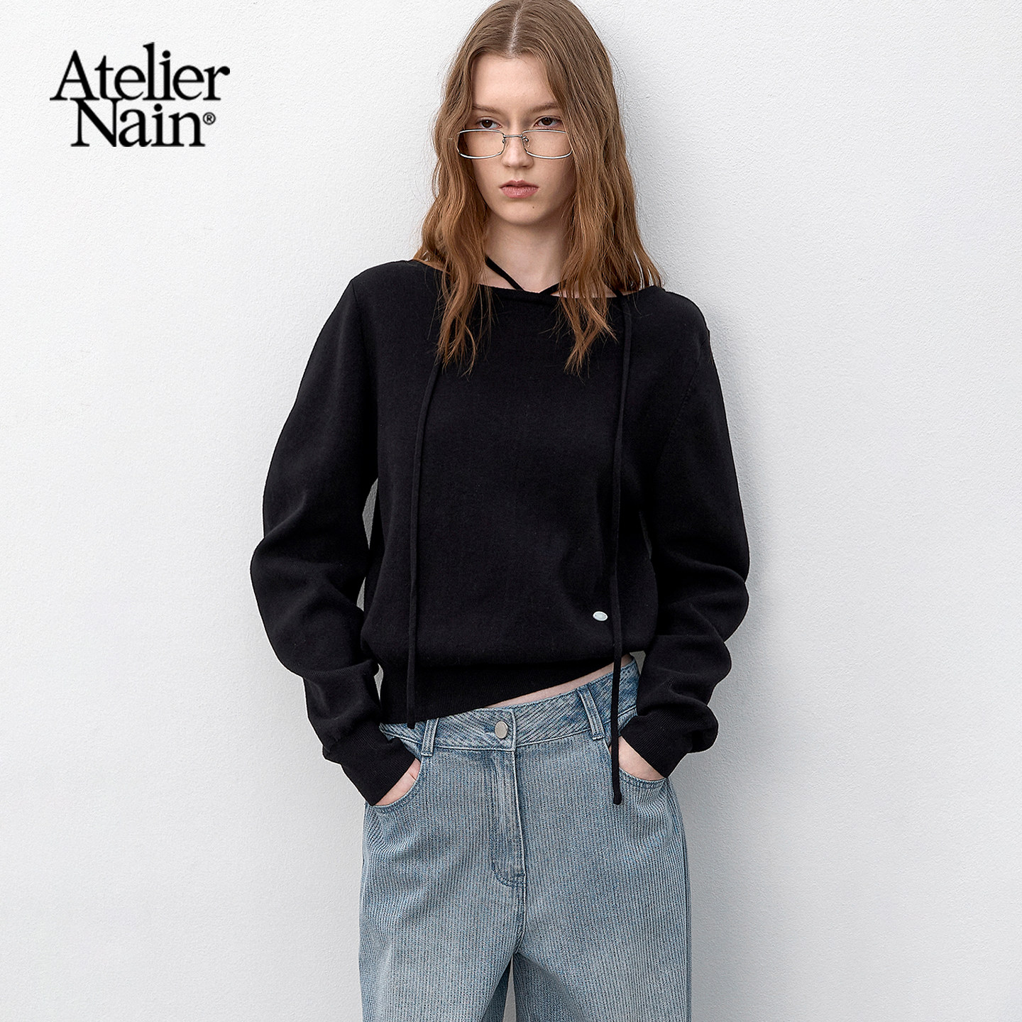 Atelier Nain2026年春季新款针织衫韩版挂脖设计长袖衫甜美风上衣