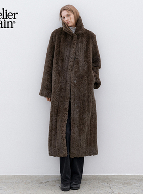 Atelier Nain2025年冬季新款皮草大衣翻领长款棕色毛绒小众外套女