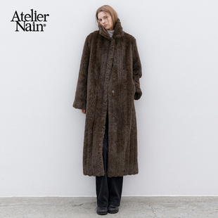 皮草大衣翻领长款 新款 棕色毛绒小众外套女 Nain2025年冬季 Atelier