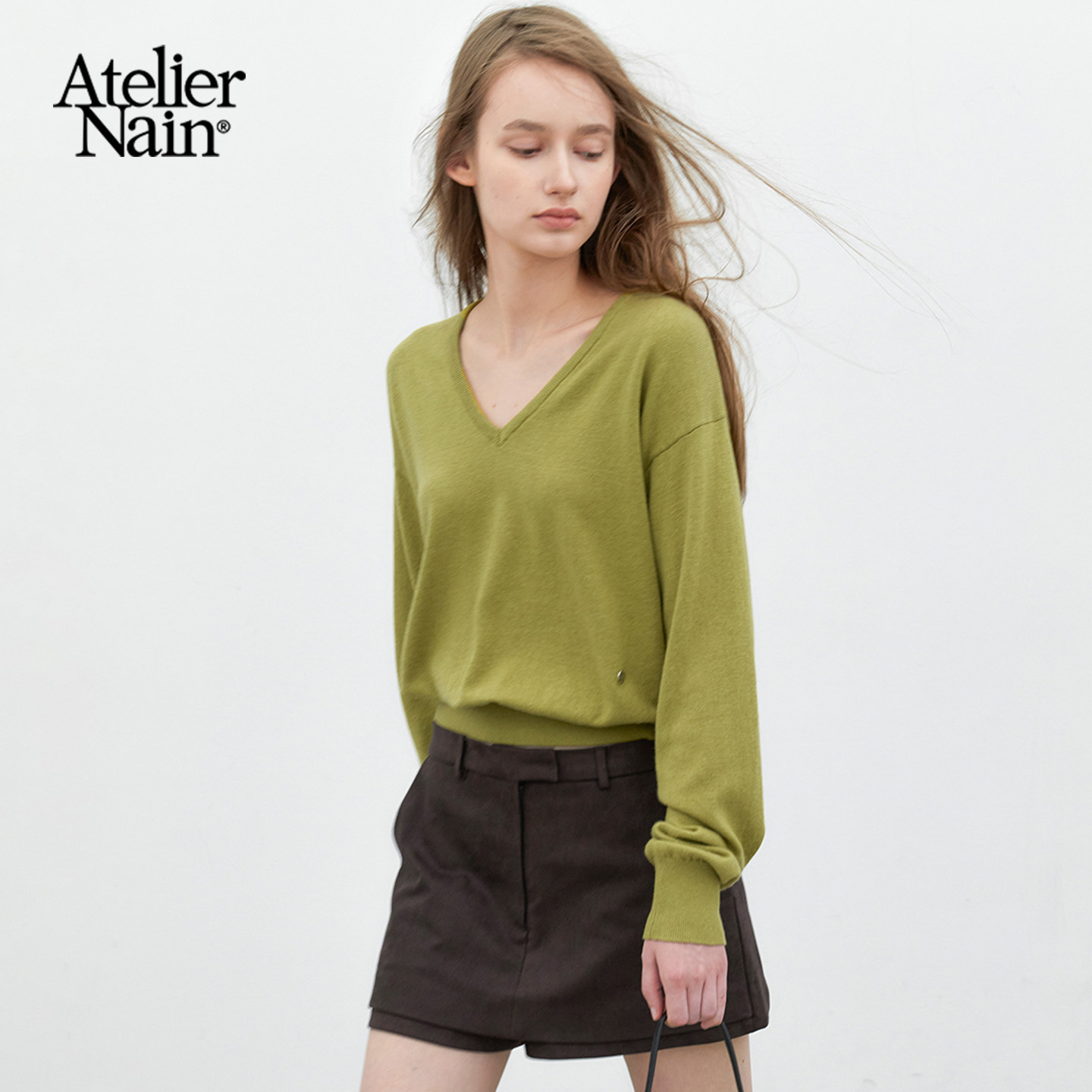 Atelier Nain2026年秋季新款针织衫极简风V领毛衣女百搭气质上衣