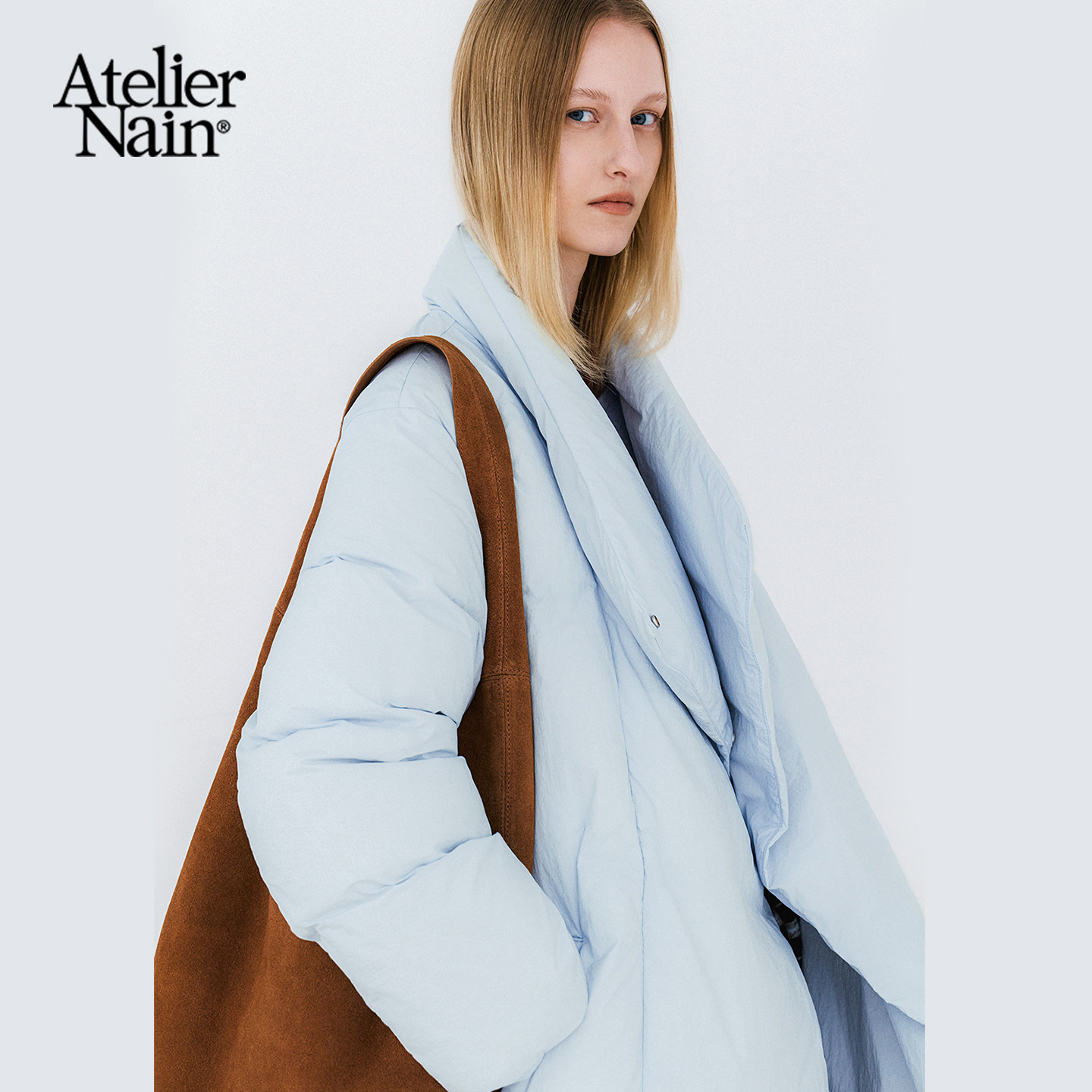 Atelier Nain2025年冬季新款系带收腰羽绒服女中长款立领保暖外套