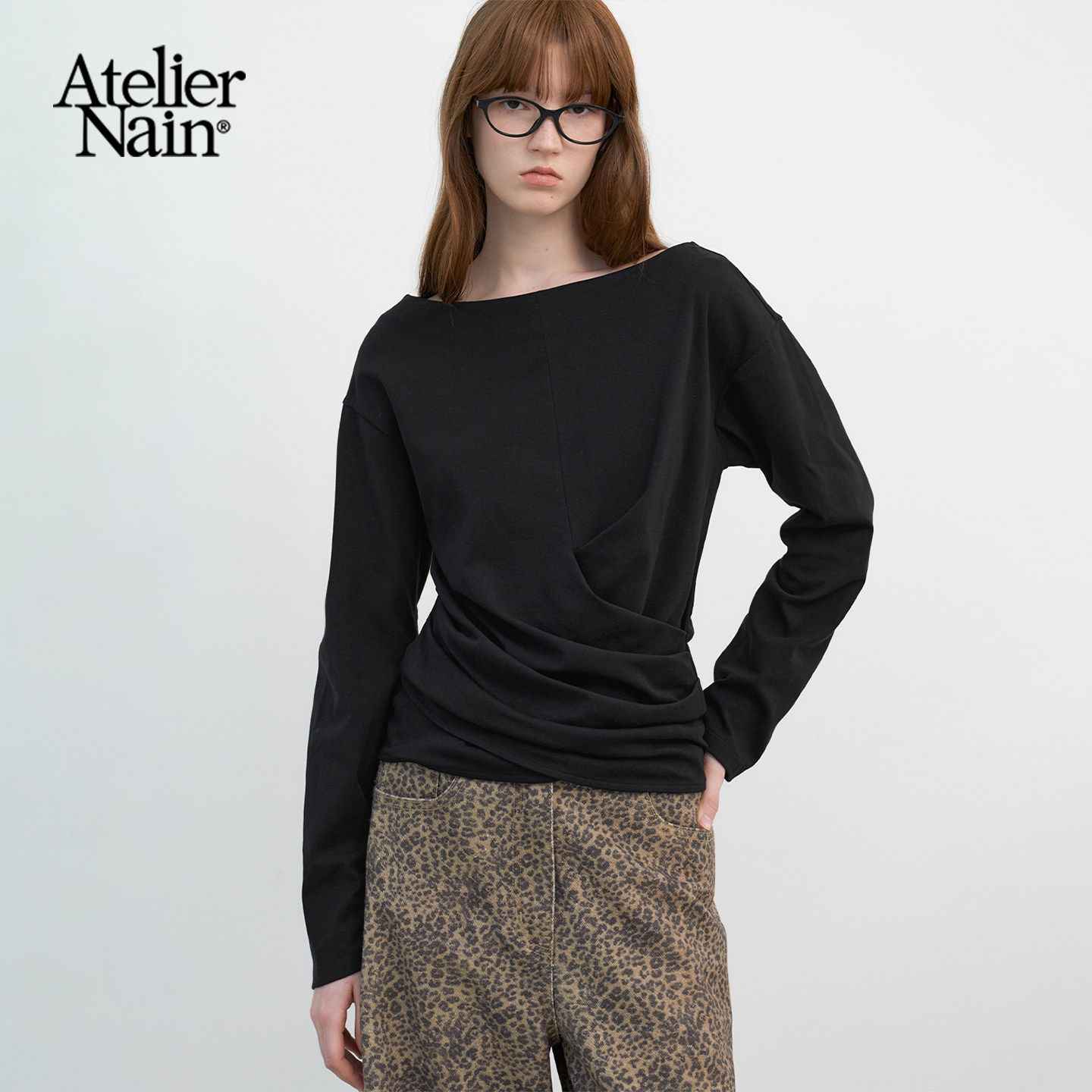 Atelier Nain2026年秋季新款褶皱设计长袖T恤通勤百搭松弛感上衣