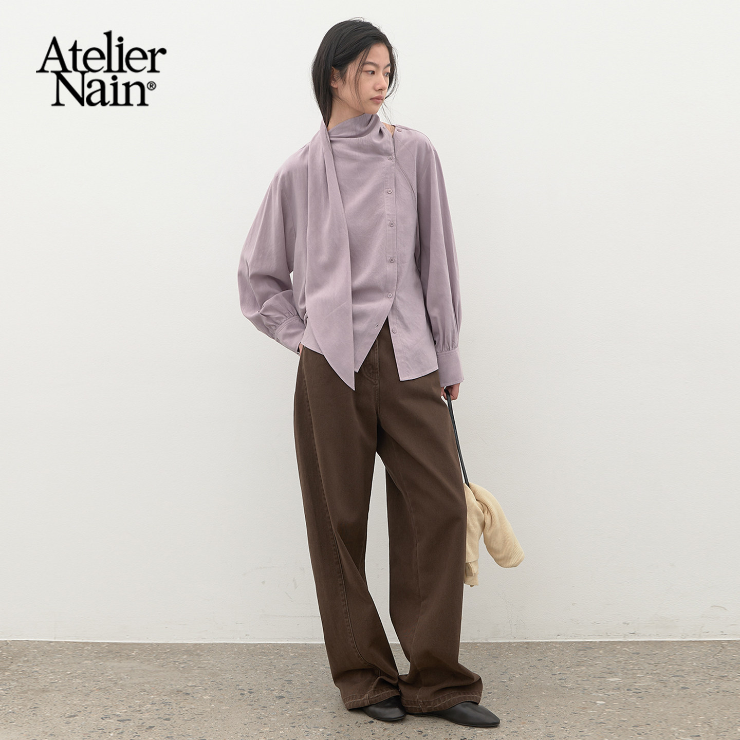 Atelier Nain2026年秋季新款飘带衬衫女气质小众设计感长袖上衣