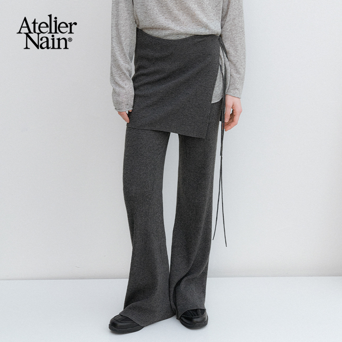 Atelier Nain2026年春季新款裙裤女叠穿直筒百搭通勤简约风针织裤