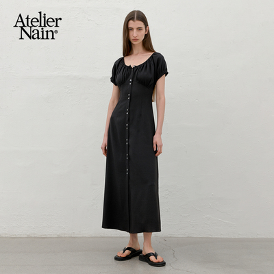 Atelier Nain2025年新款连衣裙韩版显瘦泡泡袖收腰高级感优雅长裙