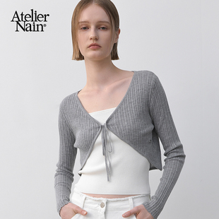 针织短外套甜辣减龄系带长袖 新款 上衣女 Nain2025年秋季 Atelier