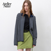 Nain2026年春季 新款 复古条纹针织开衫 Atelier Polo领拉链开衫 女