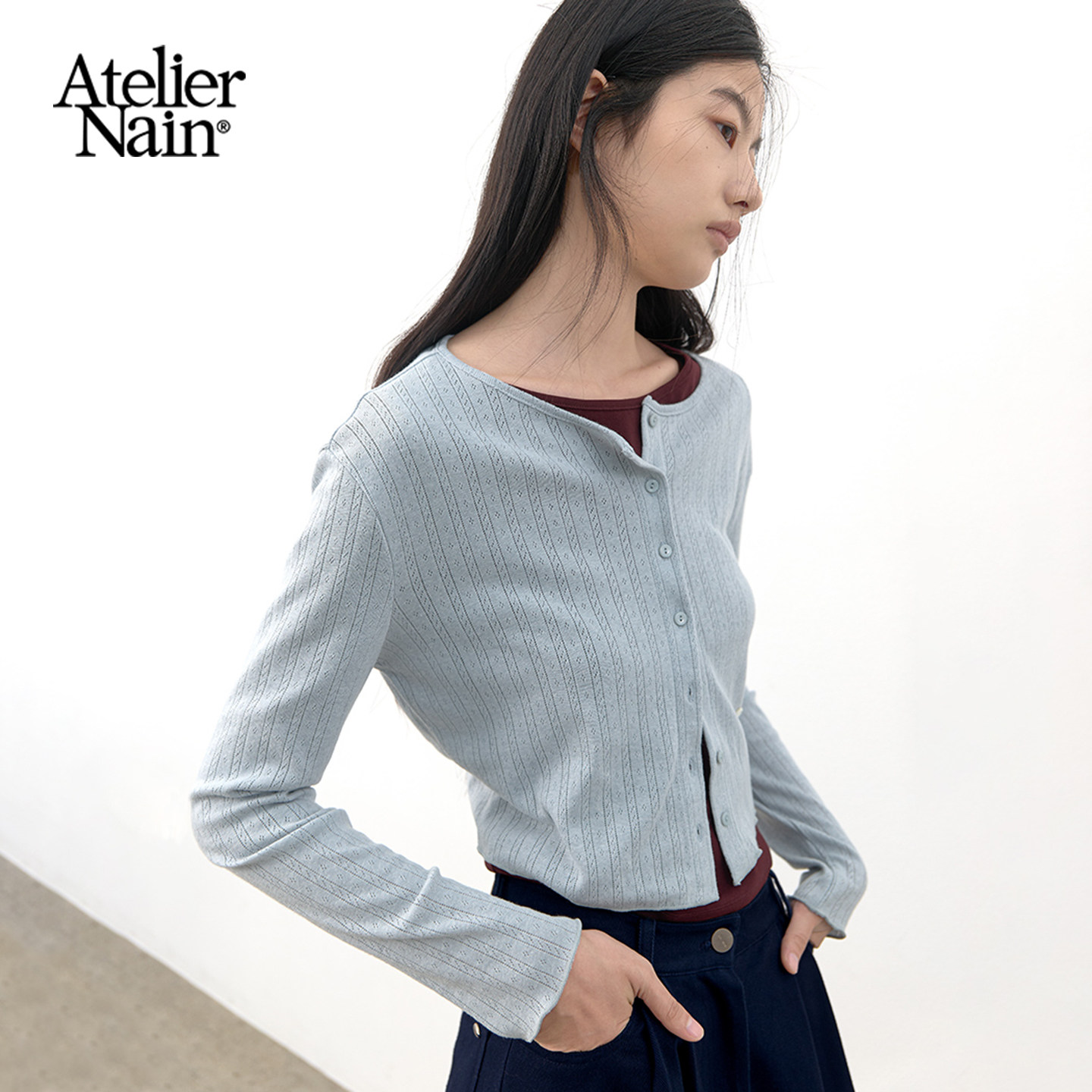 Atelier Nain2026年秋季新款单排扣针织开衫女早秋薄款显瘦上衣