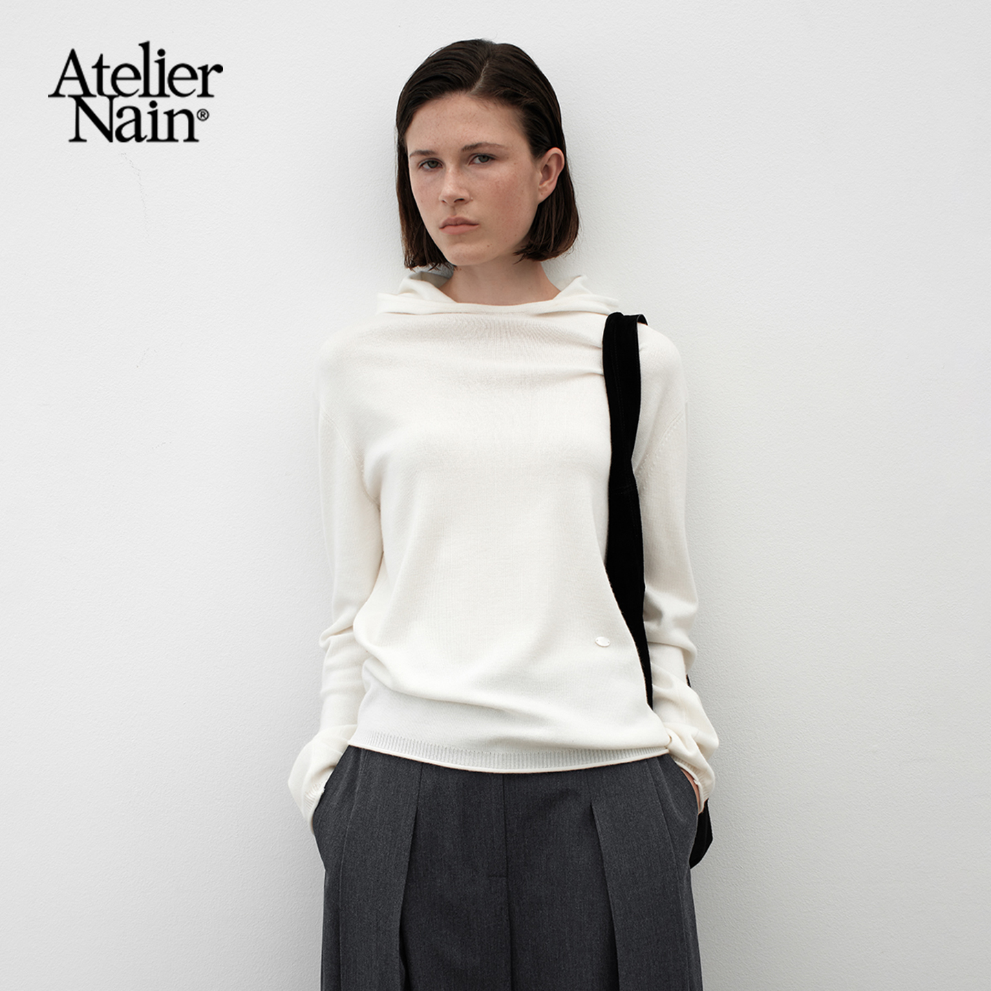 Atelier Nain2025年秋冬新款连帽针织衫韩版宽松慵懒风长袖上衣女