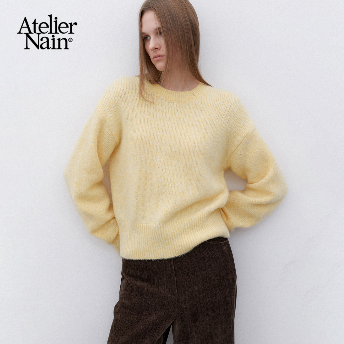 Atelier Nain2025年冬季新款简约风保暖羊毛针织衫女慵懒风毛衣