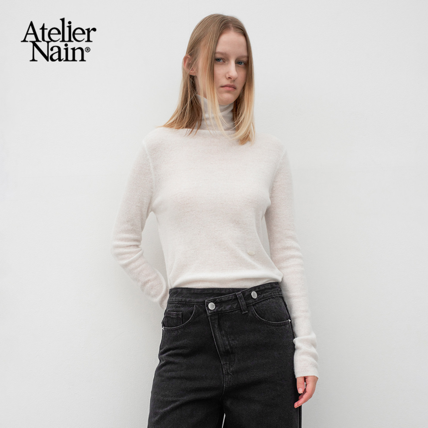 Atelier Nain2025年冬季新款高领打底衫极简风针织衫修身显瘦上衣