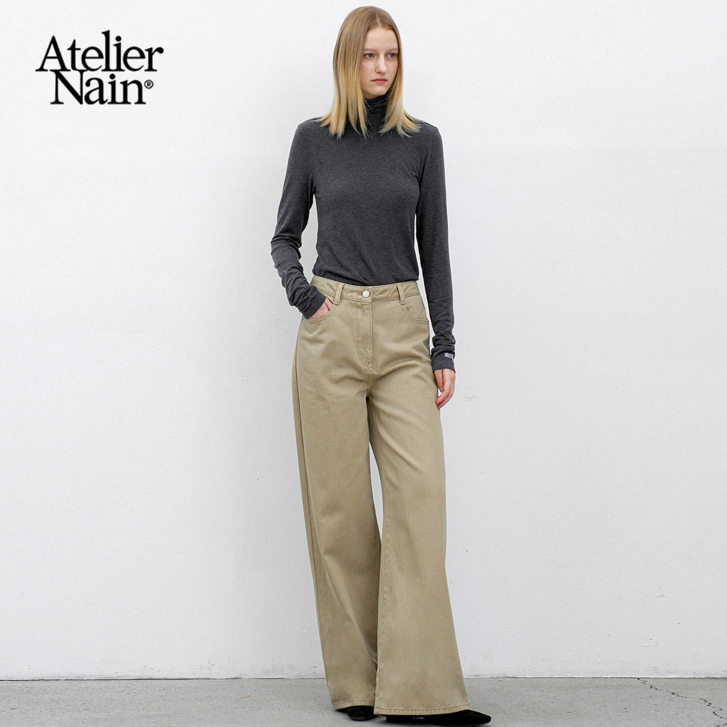 Atelier Nain2025年冬季新款阔腿裤韩版显瘦弹力复古极简风长裤女