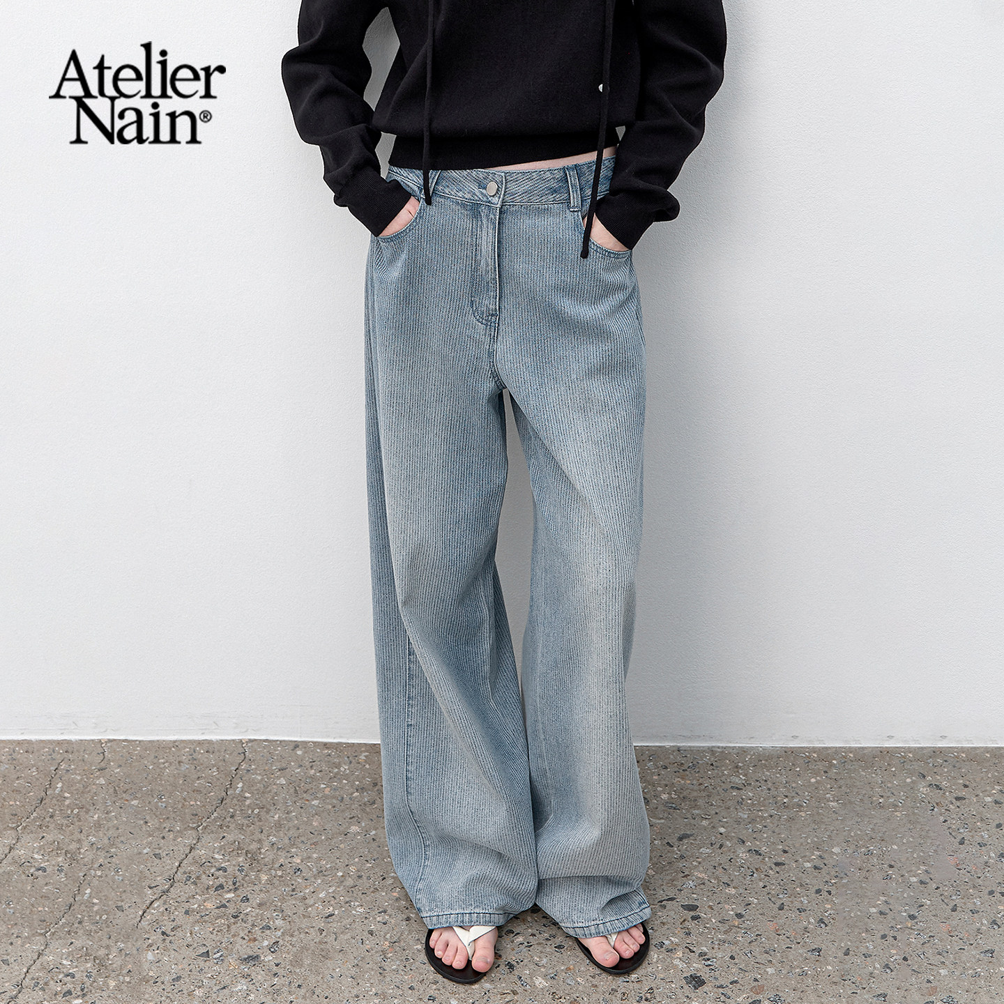 Atelier Nain2026年秋季新款阔腿牛仔裤女韩版宽松直筒百搭长裤女