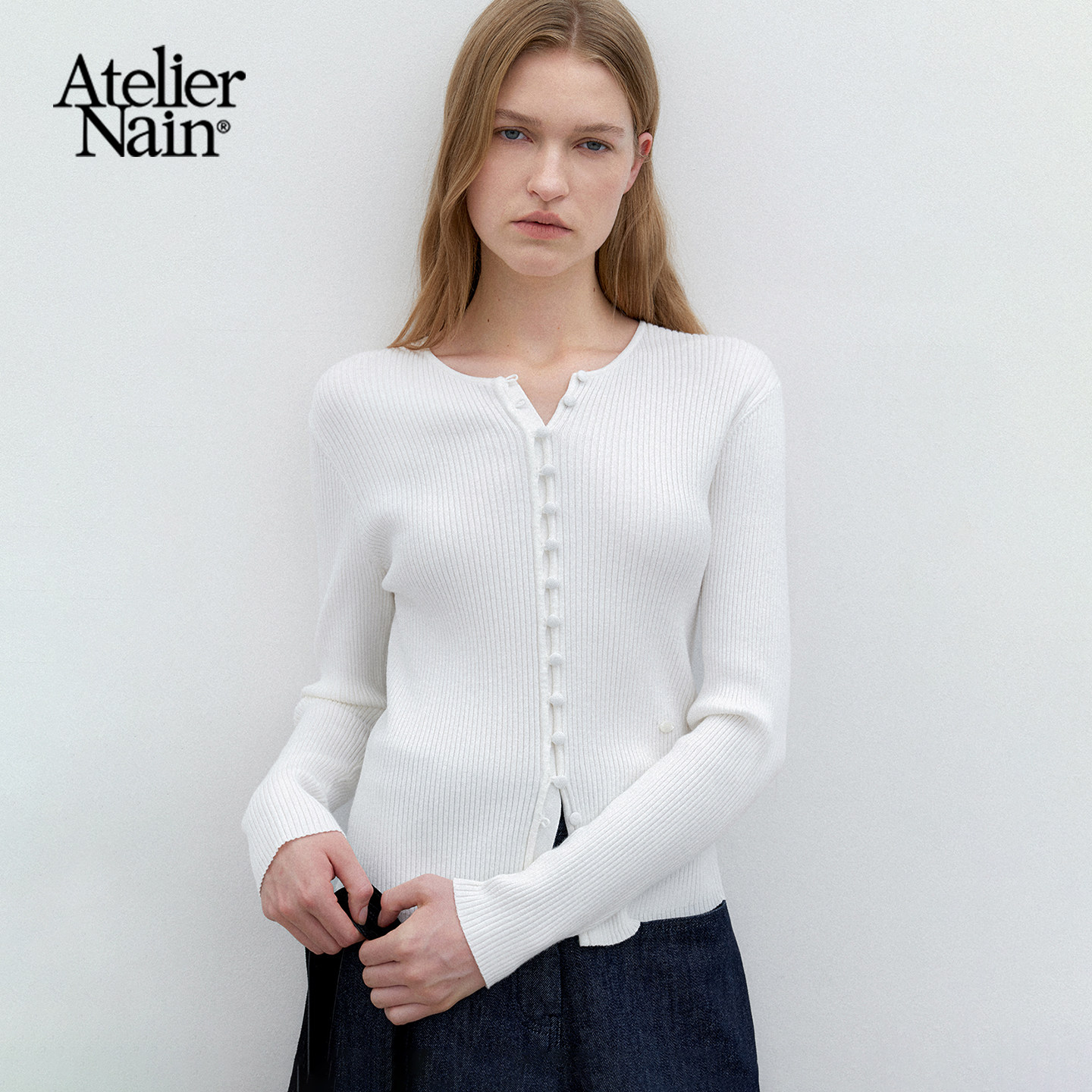 Atelier Nain2026年春季新款针织衫女圆领显瘦简约外穿纯色上衣女