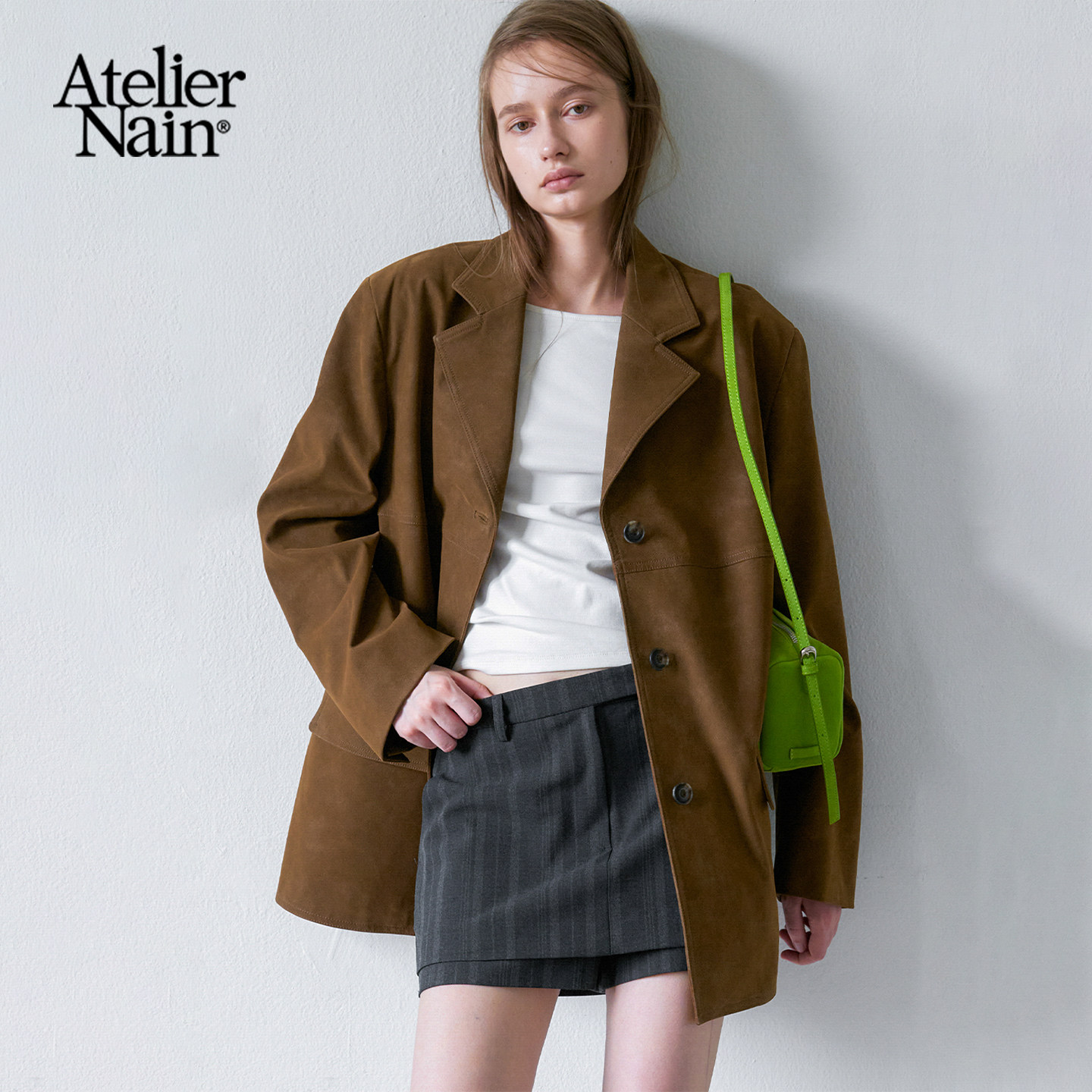 Atelier Nain2026年秋季新款美拉德风外套复古通勤麂皮翻领西装女