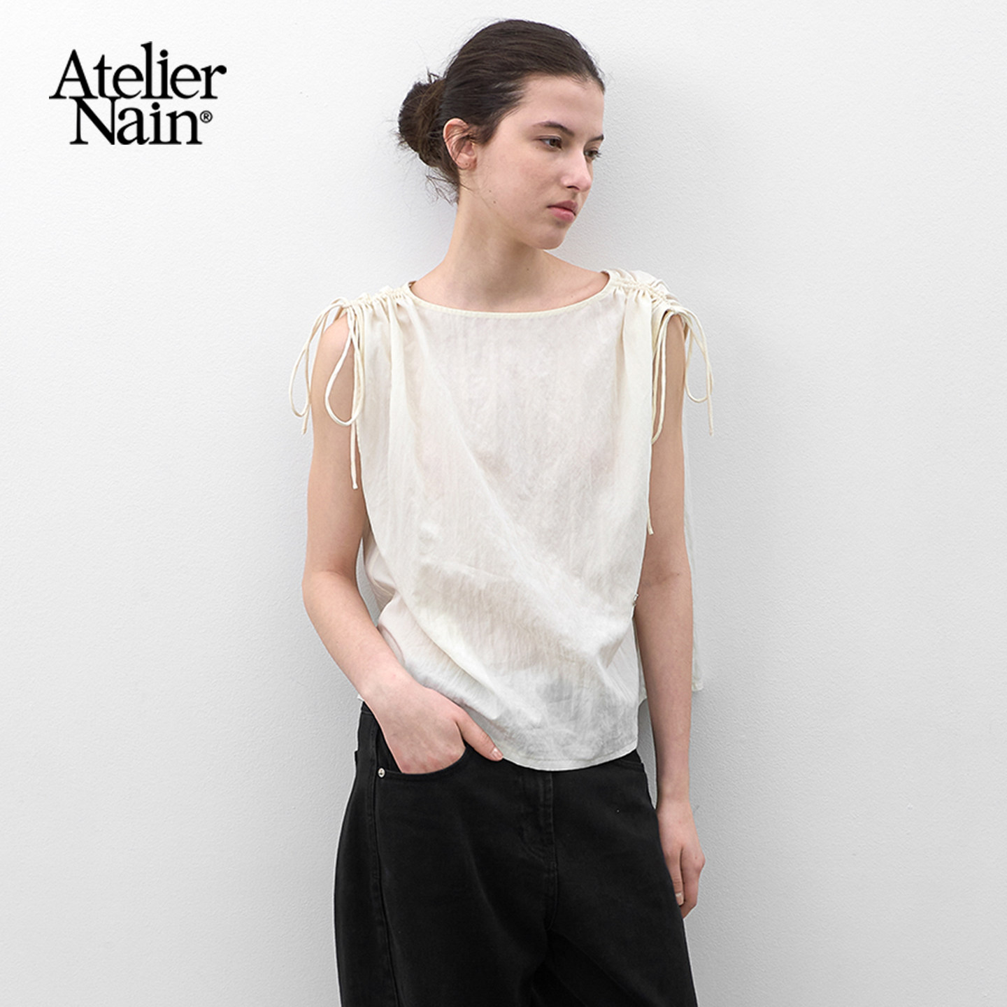 Atelier Nain2026年夏季新款轻熟风无袖背心抽绳小众设计极简上衣