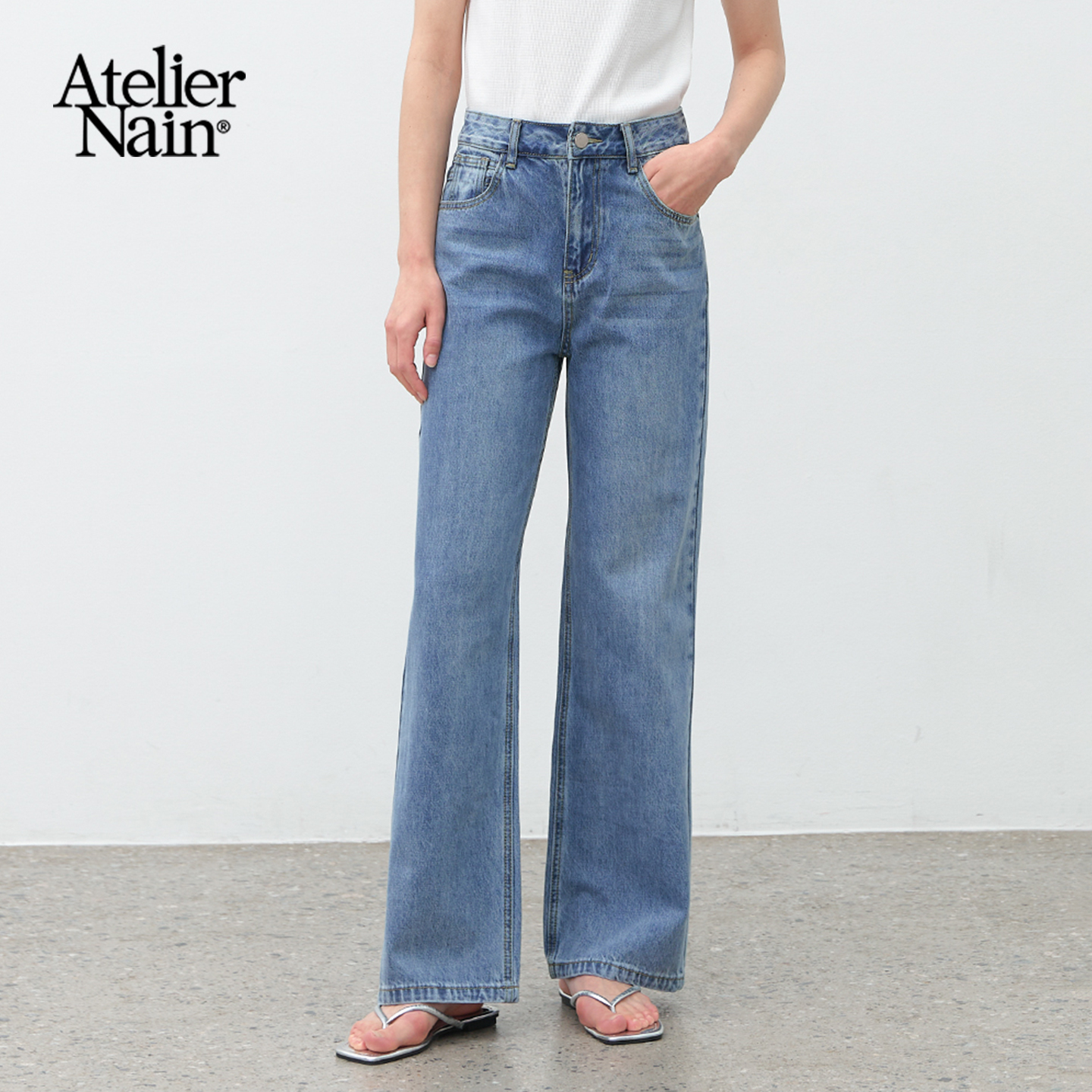 Atelier Nain2025年秋季新款蓝色牛仔裤时尚简约小众显瘦长裤女
