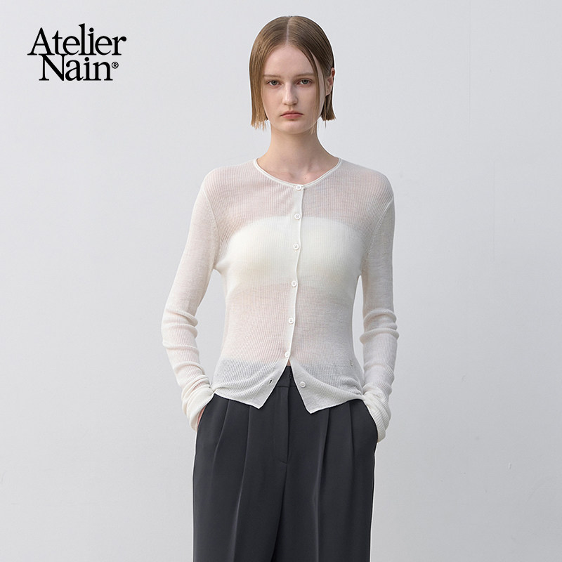 Atelier Nain2026年春季新款薄款针织开衫修身显瘦慵懒风简约上衣