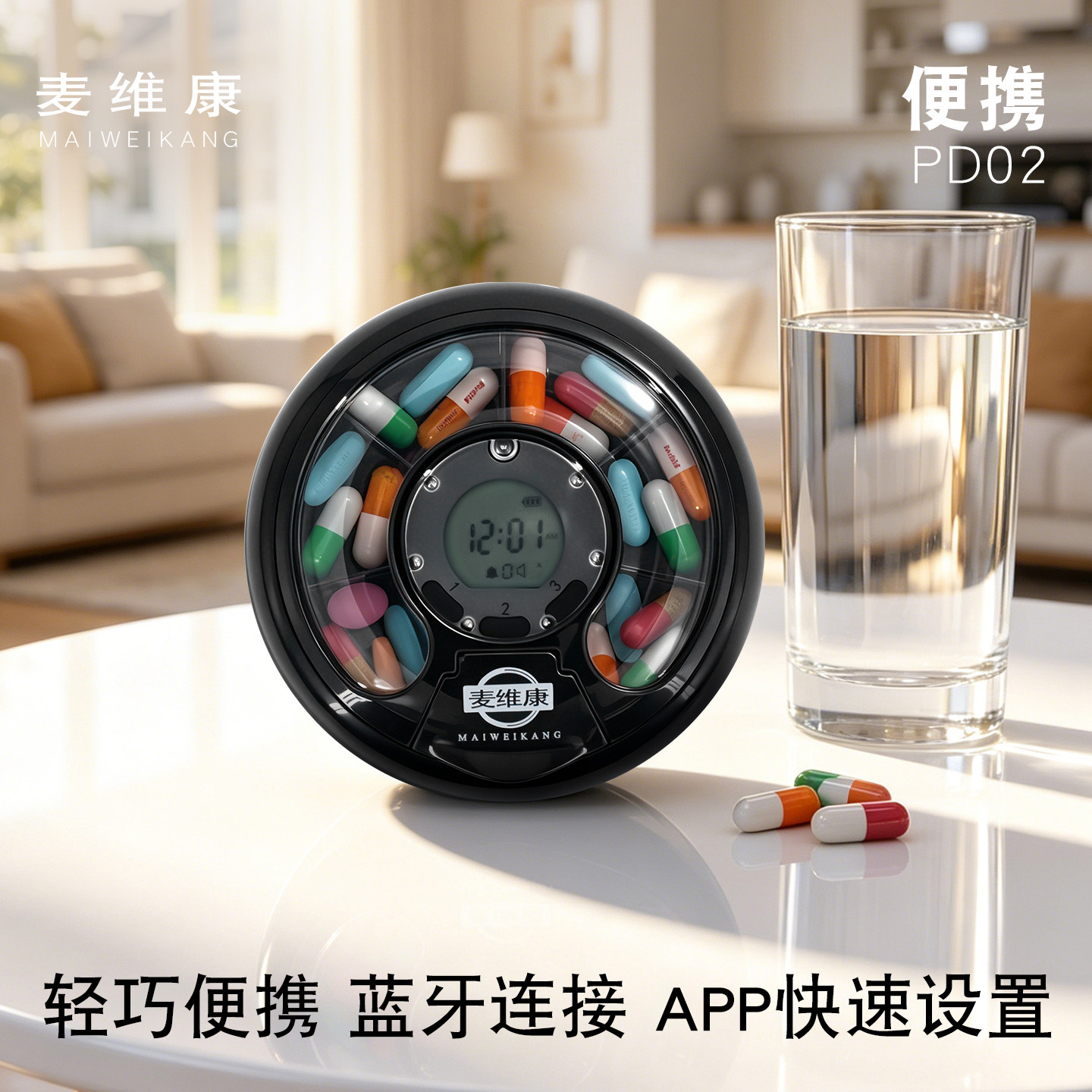 智能电子药盒老年人定时提醒便携式随身蓝牙迷你分药器小药盒自动