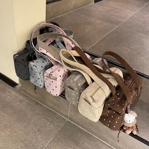秋冬新款美拉德波点条绒大容量通勤手提包复古灯芯绒单肩托特包