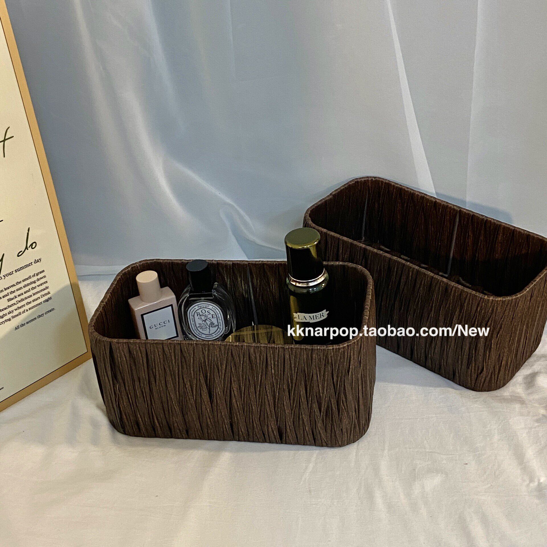 超好收纳~ins藤编收纳筐桌面化妆品面膜杂物筐简约风客厅置物盒