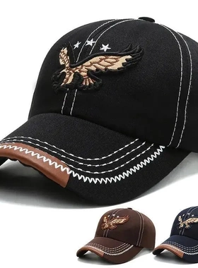 帽子春秋天男女棒球帽新款斜纹刺绣老鹰情侣遮阳防晒潮鸭舌帽