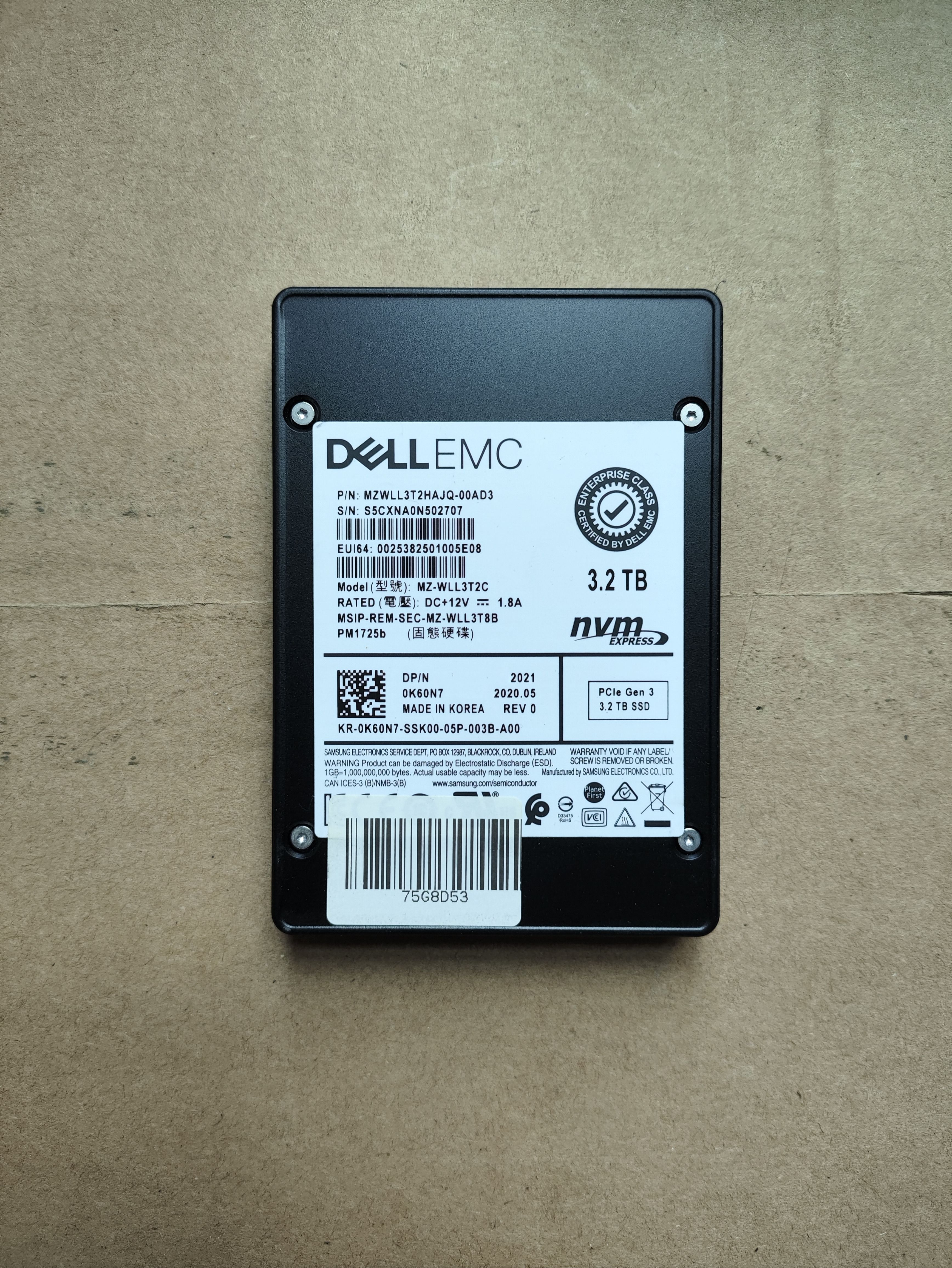 Samsung/Dell PM1725B 3.2T U.твердотельный накопитель SSD для сервера PCIE3 корпоративного класса с 2 интерфейсами Изображение 1