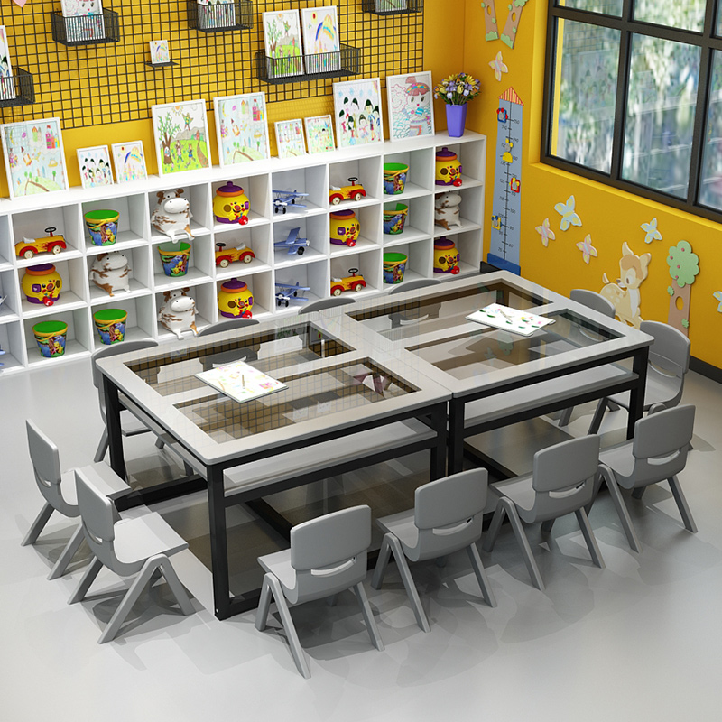 幼儿园玻璃绘画桌美术桌书法手工画室桌学生培训班课桌作业桌书桌
