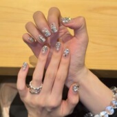 纯手工穿戴甲高级感爆闪短款 闪闪星河 美甲气质显白可拆卸甲片