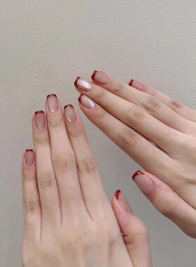 2026手工穿戴甲红色法式高级ins显白猫眼裸色甜美气质可拆卸美甲