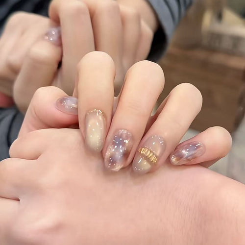 水色如暮手工紫晕染猫眼穿戴甲