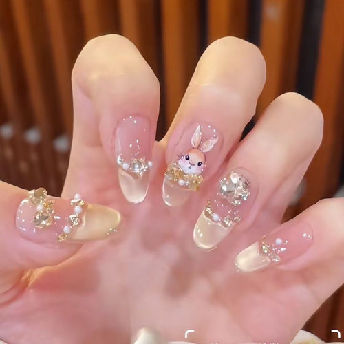 纯手工穿戴甲2025新款可爱风精致金兔来财夏季温柔超仙气质美甲片
