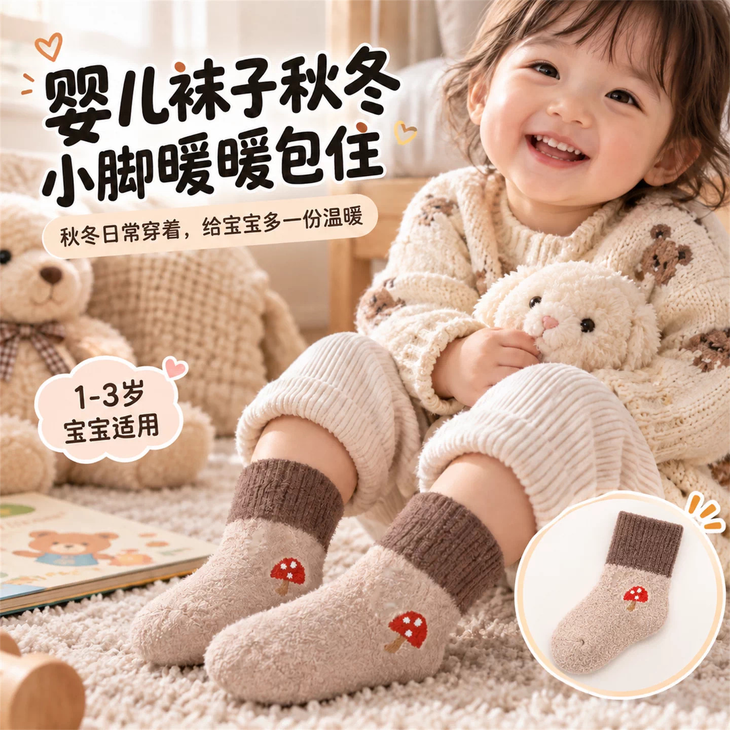 新生婴儿袜子秋冬加厚加绒
