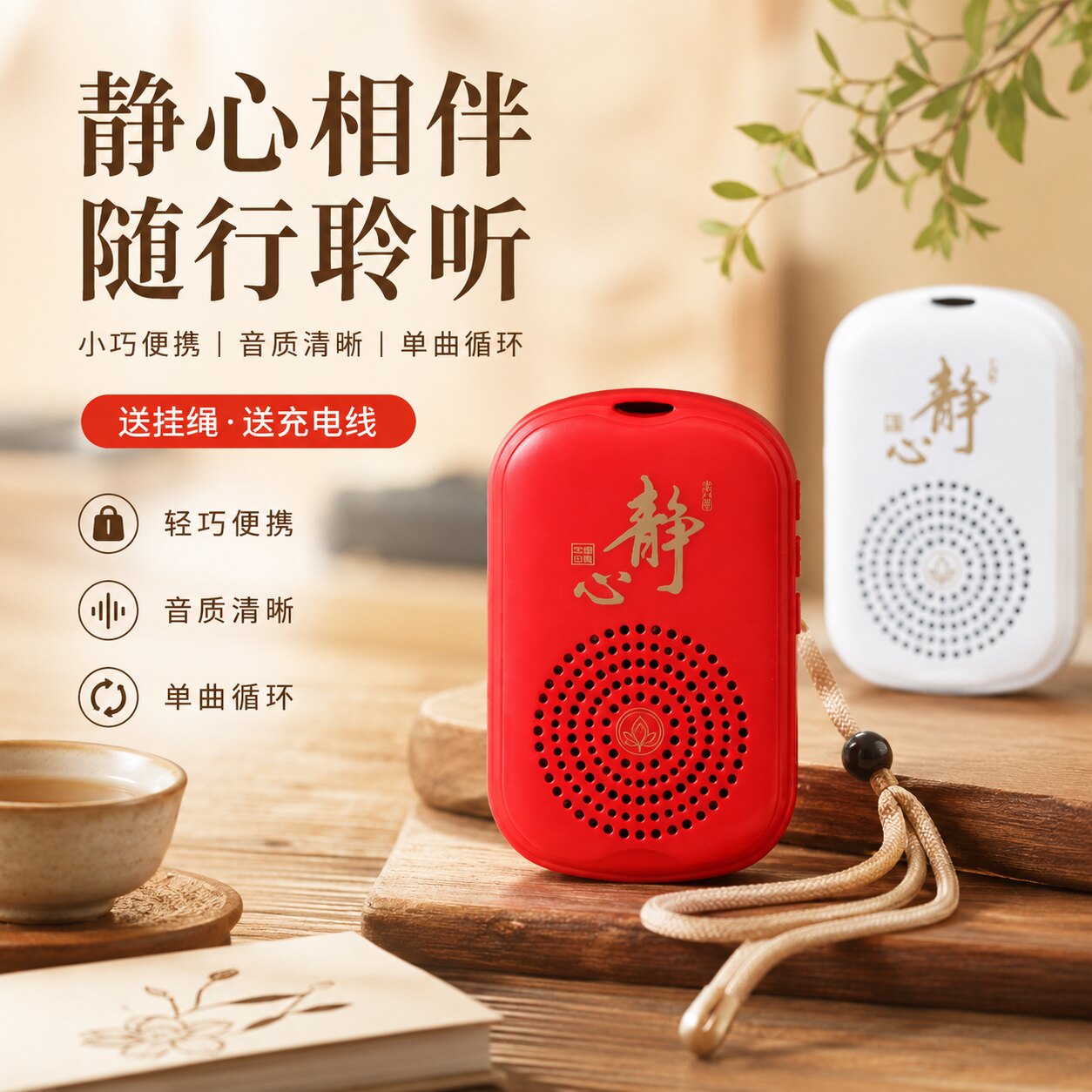 新款小型51曲播放器挂脖吊坠充电音乐机单曲循环播放机老人唱机